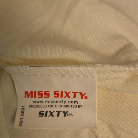 Miss Sixty Vintage Y2K Flutter Cap Sleeve White Logo Indie Sleeze Rocker Top L - Picture 7 of 8